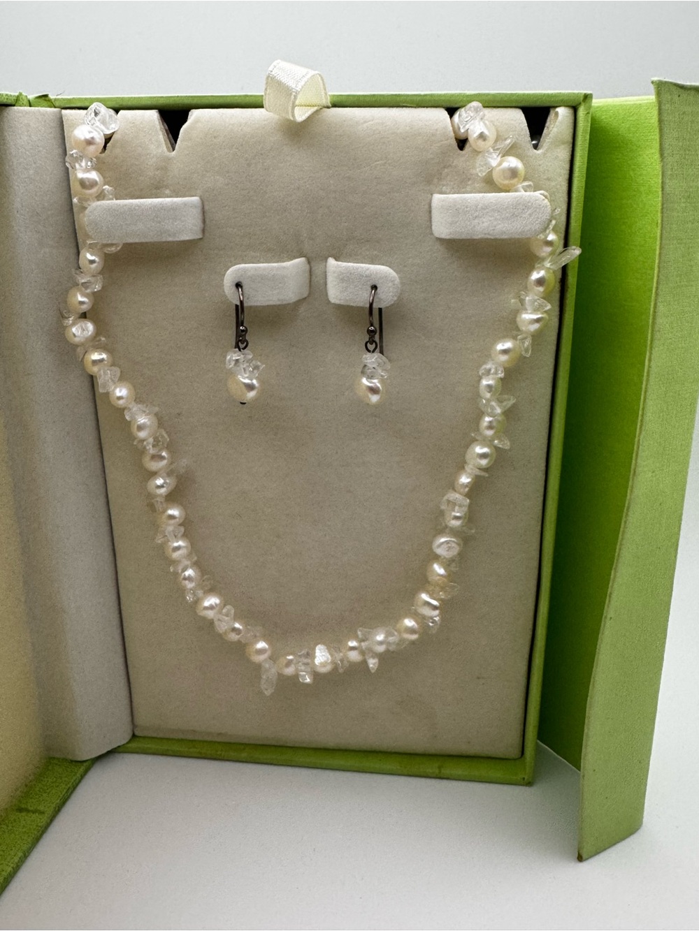 Cultured Freshwater Pearl and Sterling Silver Necklace and Earrings Set Nib
